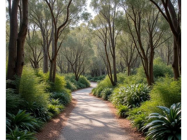 Expanded view of a native bushland garden with winding paths